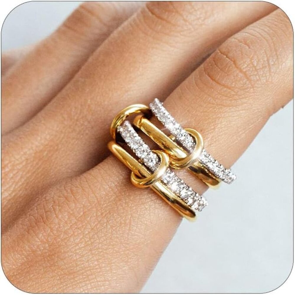 Stackable Rings for Women Non Tarnish 18K Gold Plated Interlocking Ring Stack Se - Picture 1 of 6